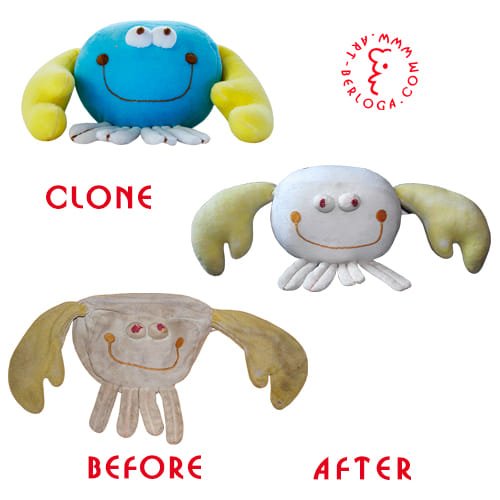 Plush cloning of toy crab.